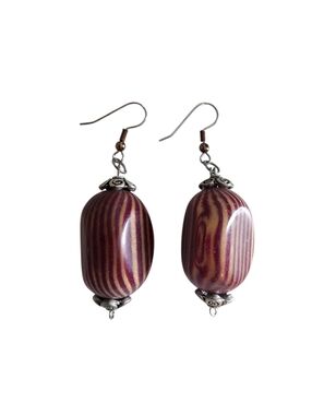 (4)Handcrafted Purple Striped Bead Drop Earrings - Unbranded